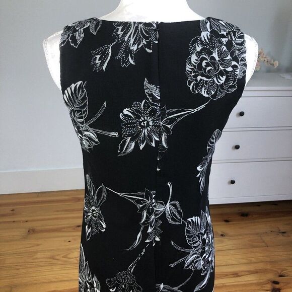 Vintage 90s Black Chiffon Floral Print Sheath Slip Dress 4 Petite Sleeveless - Picture 10 of 12